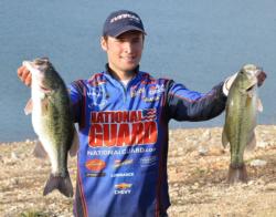 Second-place pro Justin Lucas shows off his two biggest from day one on Beaver Lake. 