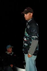 Day-two pro leader Todd Castledine of Nacogdoches, Texas, collects his thoughts before the start of the EverStart finals on Toledo Bend.