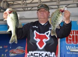 Co-angler leader JR Wright has a two-day total of 10 bass weighing 28 pounds, 5 ounces.