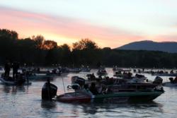 Anglers prepare for the opening takeoff in the 2011 TBF National Championship on NickaJack Lake in Tennessee.