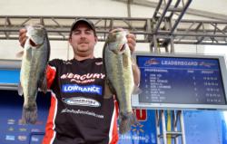Pro John Cox of Debary, Fla., crossed the stage Thursday with a five-bass limit weighing 14 pounds, 10 ounces to lead day one of the Walmart FLW Tour on the Red River.