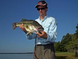 A big Texas-rigged worm can imitate the snakes that bass frequently attack when floods displace the lake's reptiles.