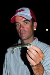 Second-place co-angler Mark Myers will try to tempt smallmouth with this goby-style swimbait.