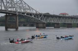 Pro finalists race to their prime fishing holes as the start of day-four action commences on Pickwick Lake.