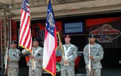 Local Guardsmen presented colors on the National Guard Junior World Championship stage in preparation for the 82 junior anglers from the TBF who will compete this week.