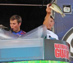 Lowell Turner shows off a nice bass for second-place Chariho Regional High School.