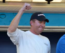 Co-angler Casey Martin celebrates after winning the FLW Tour event on Lake Champlain.
