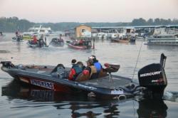 Day-two takeoff is about to commence for FLW College Fishing Central Regional competitors oni Kinkaid Lake.