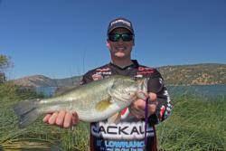 Drop-shot expert and FLW Tour pro Cody Meyer of Grass Valley, Calif., shows off his catch.
