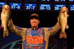 Brent Ehrler of Redlands, Calif., finds himself 1 ounce off the lead in second place heading in the FLW Tour finals on Lake Hartwell.