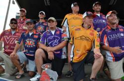 The top-five team finalists acknowledge the crowd shortly after final weigh-in at the 2012 National Guard FLW College Fishing National Championship.