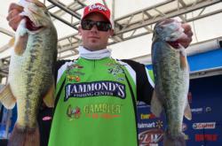 Nick Hensley of Cumming, Ga., used a 19-pound, 5-ounce stringer to grab the overall lead in the Co-angler Division during the opening round of FLW Tour competition on the Potomac River.