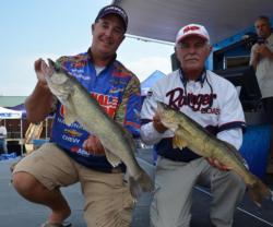 National Guard pro Mark Courts and co-angler Keith Keivens of Toledo, Ohio, show off two nice fish from their 15-pound, 13-ounce bag.