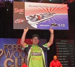 Second-place co-angler Nick Hensley received his Co-Angler of the Year award at the day-two weigh-ins.