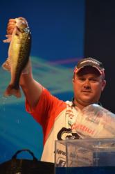 Castrol pro David Dudley weighs in his catch during the finals of the 2012 Forrest Wood Cup. Dudley ultimately finished the contest in fifth place.