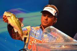 National Guard pro Scott Martin weighs in his catch during the final day of Forrest Wood Cup competition. Martin ultimately finished in fourth place.