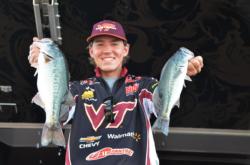 Fishing without a partner on day one, Jody White of Virginia Tech steered his way to a fourth-place finish after landing a yeoman-like catch of 7 pounds, 10 ounces in today's competition.
