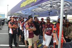 The teams wait in line to take the stage on the second day of the National Guard FLW College Fishing Southern Conference Championship on Lake Dardanelle.  