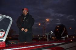 Ted Takasaki prepares to drop his boat in for day one of the National Guard FLW Walleye Tour Championship. 