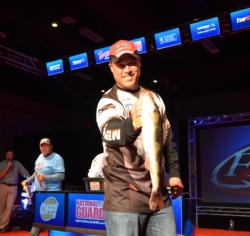 Mercury pro Danny Plautz came in one fish shy of a limit, but chipped away at the lead of Chevy pro Jason Przekurat. Plautz carries a three-day total weight of 21 pounds. 