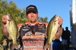 Pro Richard Dobyns of Yuba City, Calif., used a 12-pound, 8-ounce catch to tie for third place on opening day at Lake Oroville.