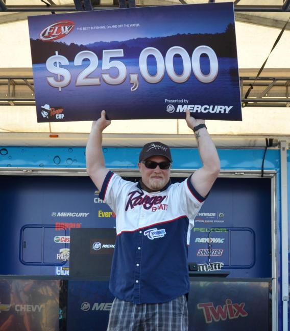 For winning the 2013 FLW Tour event on Lake Okeechobee, co-angler Justin Jones earned $25,000. 