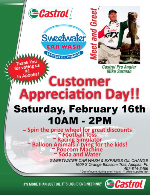 Castrol Sweetwater Car Wash & Express Oil Change Customer Appreciation Day.