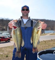 Co-angler Hank Goen of Harrisburg, Mo., weighed four bass that hit the scales at 14 pounds, 7 ounces. That was enough to earn second place on day one. 