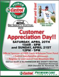 Castrol team pro Mike Surman will be on hand to sign autographs and answer consumer questions April 20-21 at the Castrol Premium Lube Express display at the Kennesaw Big Shanty Festival. 