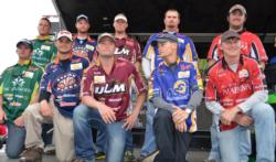 The top-five qualifying teams at the 2013 FLW College Fishing National Championship pose for a quick photo shortly after day-two weigh-in.