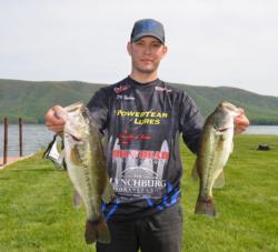 Derik Hudson has utilized both sight-fishing and the shad spawn to produce his catch both days, including his 15-2 limit today. 