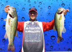 Steven Meador moves into third on the co-angler side thanks to a 18-pound, 2-ounce catch today. 