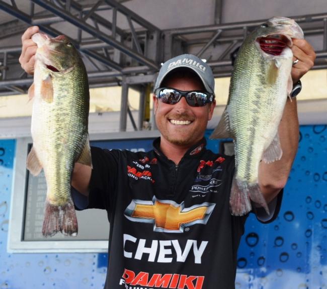 Chevy team pro Bryan Thrift shows off his catch. Thrift heads into the finals on Grand Lake in sixth place.