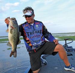 When fishing thick, matted grass, the first thing FLW Tour pro Scott Martin looks for is bait activity.