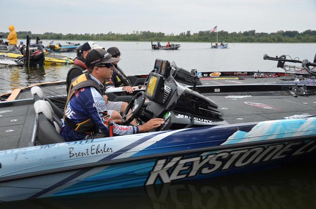 Keystone Light pro Brent Ehrler is poised for the day's action on the Red River.