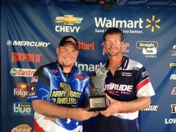 Co-anglers Adam Barnard of Burlington, Wis., and Jason Brenic of Sussex, Wis., tied for the victory in the Aug. 24 Great Lakes Division event on the Mississippi River with 12-pound, 2-ounce limits. They both received checks worth over $1,400 for their efforts.