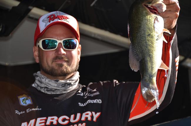 EverStart co-angler Ryan Bauman of Fleetwood, Pa., shows off part of his three-day, 38-pound, 2-ounce catch en route to capturing a tournament title on the Chesapeake Bay.