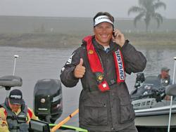 FLW Tour pro Scott Martin gives a thumbs up shortly before takeoff.