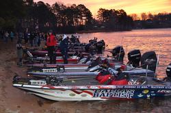 Championship qualifiers relax before the start of day-one competition on Lake Keowee.