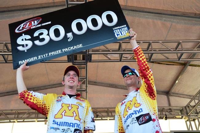 Chris Burgan (left) and Austin Felix (right) of the University of Minnesota took home the tournament title at the 2014 FLW College Fishing National Championship.