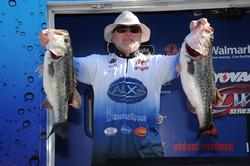 Pro Ronnie McCoy of Lamar, S.C., is in fourth place with four bass weighing 25 pounds, 2 ounces. 