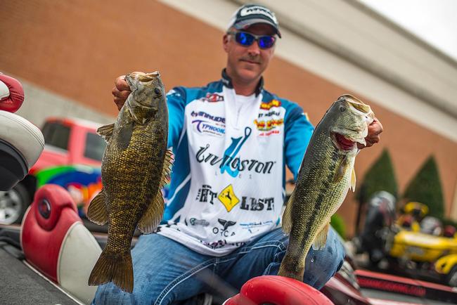 Andy Morgan caught this smallmouth-largemouth combo with just 20 minutes left to fish on the final day.