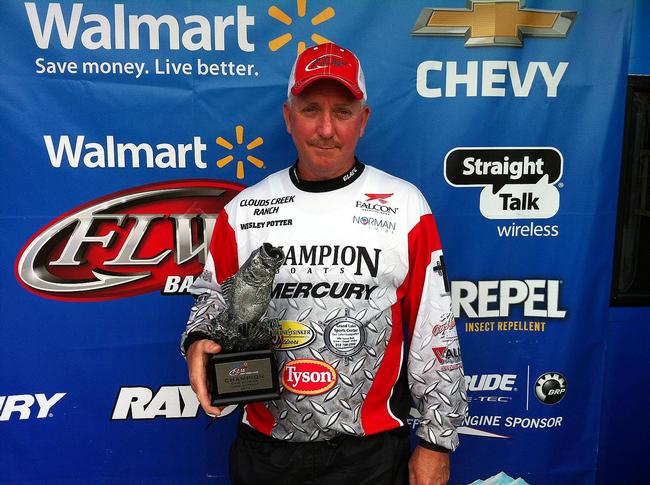 Co-angler Wesley Potter of Colcord, Okla., won the May 17 Okie Division event on Lake Eufaula with a limit weighing 15 pounds, 8 ounces. He earned a check worth $2,200 for his victory.