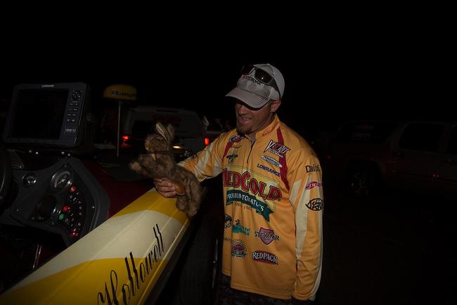 Todd Hollowell shows off his lucky rabbit. Whatever makes him feel confident, right?