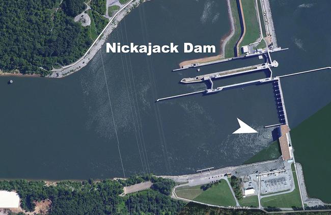 The Nickajack Dam is a popular spot for local fishermen with a convenient boat ramp nearby. Anglers spend most of their time in the swift water of the dam's outflow.
