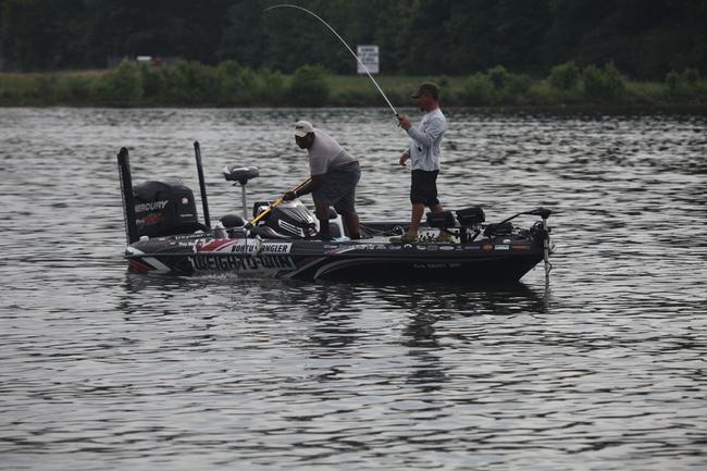 Among the anglers on the Forrest Wood Cup bubble is Troy Morrow, who tries to steer this daredevil bass into the net.
