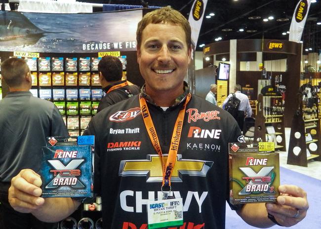ICAST - Line - P-Line TCB Braid - TCB stands for Teflon Coated Braid. Bryan Thrift compared the effect of the coating on braided line to the effect of the coating on non-stick pots and pans. The coated braid is smooth and slick, which allows you to cast farther and keeps the line from getting locked down in the spool on a hard hookset. TCB Braid comes in four- and eight-carrier versions. $14.99 to 18.99 for 150 yards P-Line.com