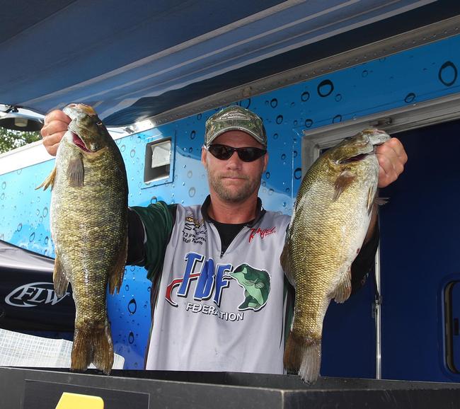Steve Brinster of Vernon, N.J., weighed in 18 pounds, 2 ounces to grab the co-angler lead on day one.