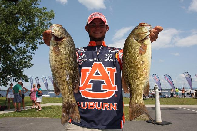 Jordan Lee of Auburn, Ala., jumped from fifth to second on day two at Lake Champlain with an 18-pound, 3-ounce limit. 