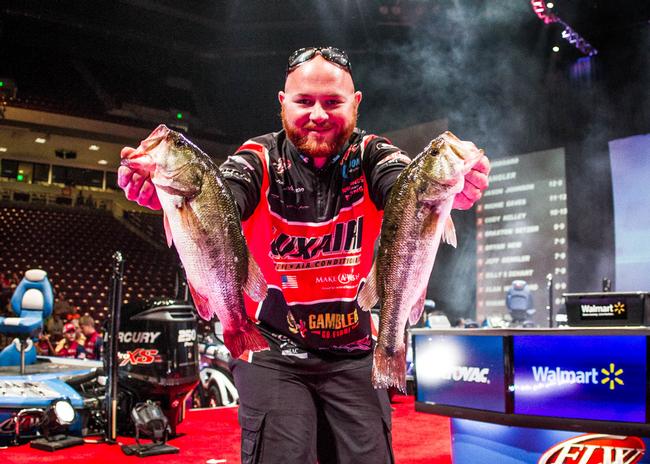 Co-angler Jason Johnson caught 8-7 on day two and finished the event in second place. He plans to fish the FLW Tour as a pro next year and the $10,000 paycheck he earned should pay a few entry fees. 
